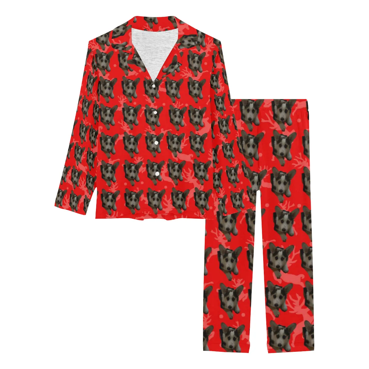 2 Piece Corgi Long PJ Set - Tri Holiday