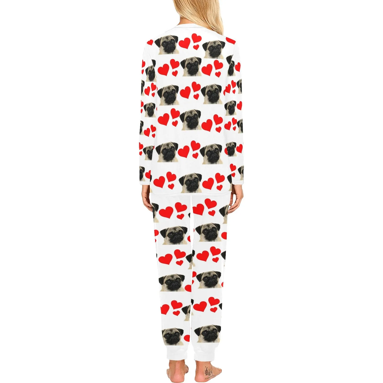 2 Piece Pug Hearts Long Tee Pajama Set