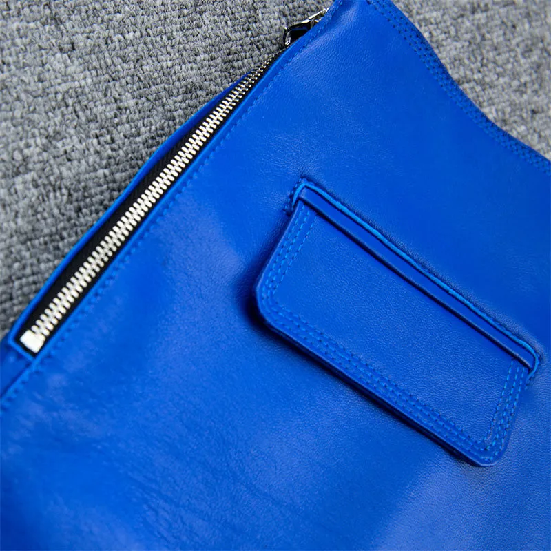 2022 New Women Leather Sheepskin Skirt Versatile Asymmetric Button Pack Hip Skirt Solid Short Dress Autumn Winter TF4796