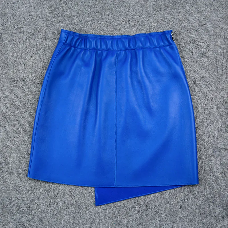 2022 New Women Leather Sheepskin Skirt Versatile Asymmetric Button Pack Hip Skirt Solid Short Dress Autumn Winter TF4796