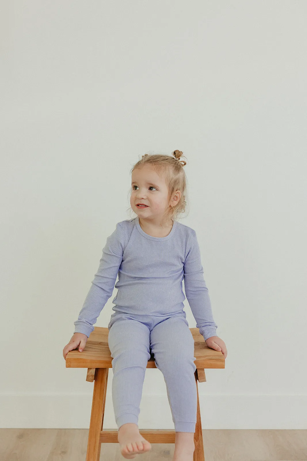 2pc Rib Knit Long Sleeve Pajama Set - Periwinkle