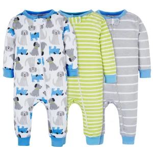 3-Pack Baby & Toddler Boys Stripes & Doggies Snug Fit Footless Pajamas