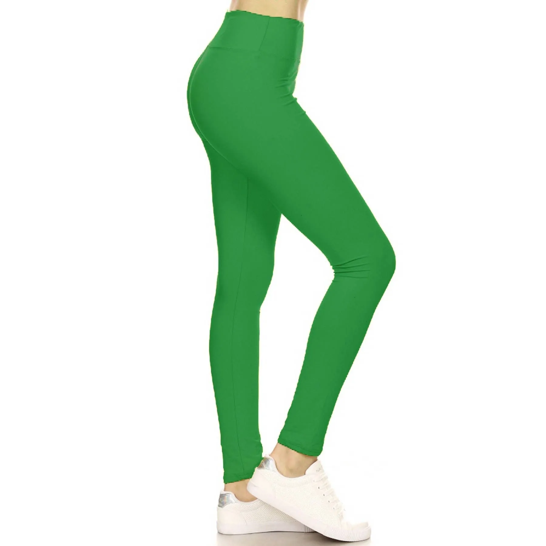 3" Yoga Band Buttery Soft Solid Leggings: Forest Green