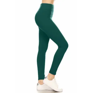3" Yoga Band Buttery Soft Solid Leggings: Forest Green