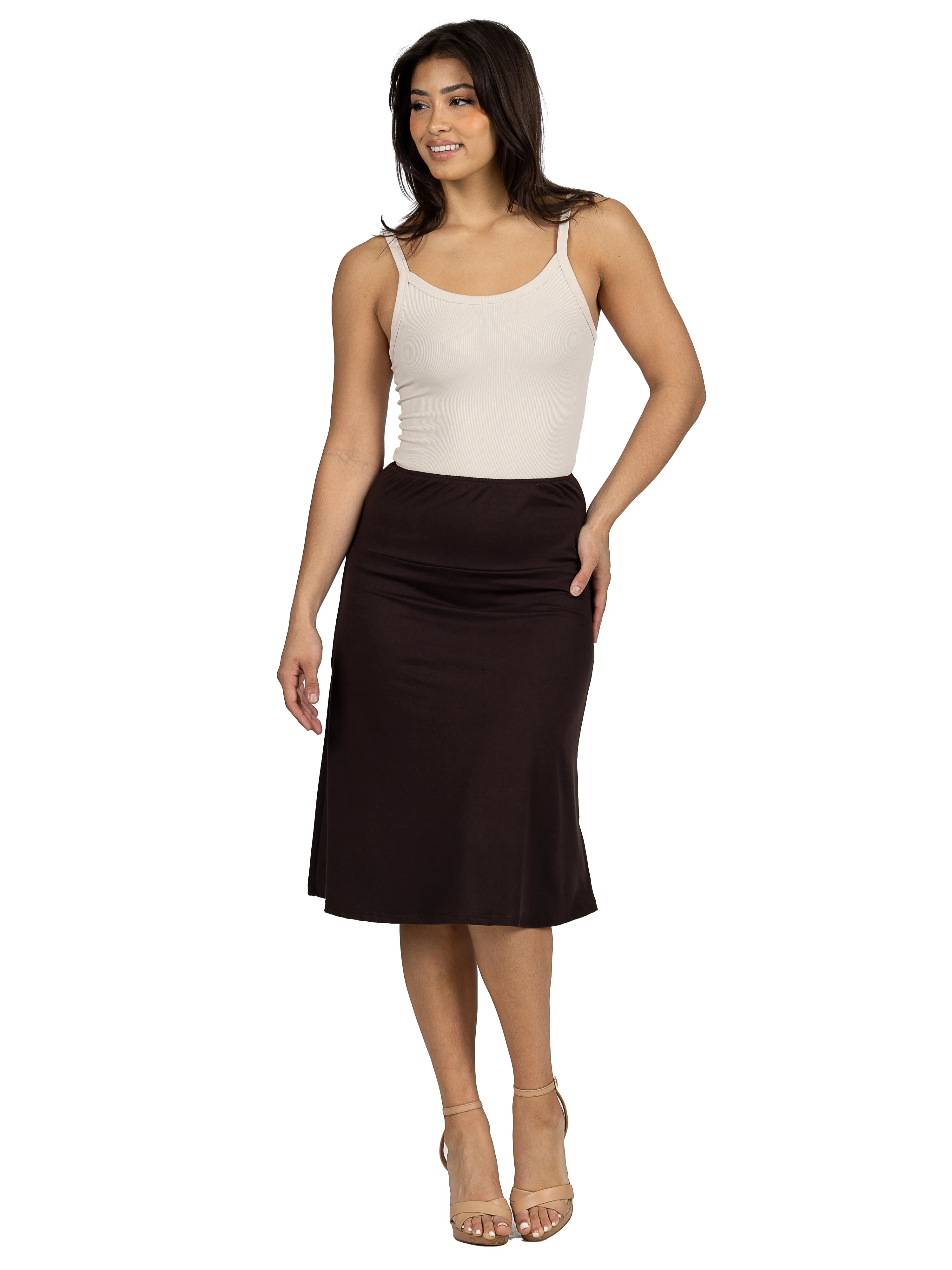 A Line Elastic Waist Knee Length Skirt