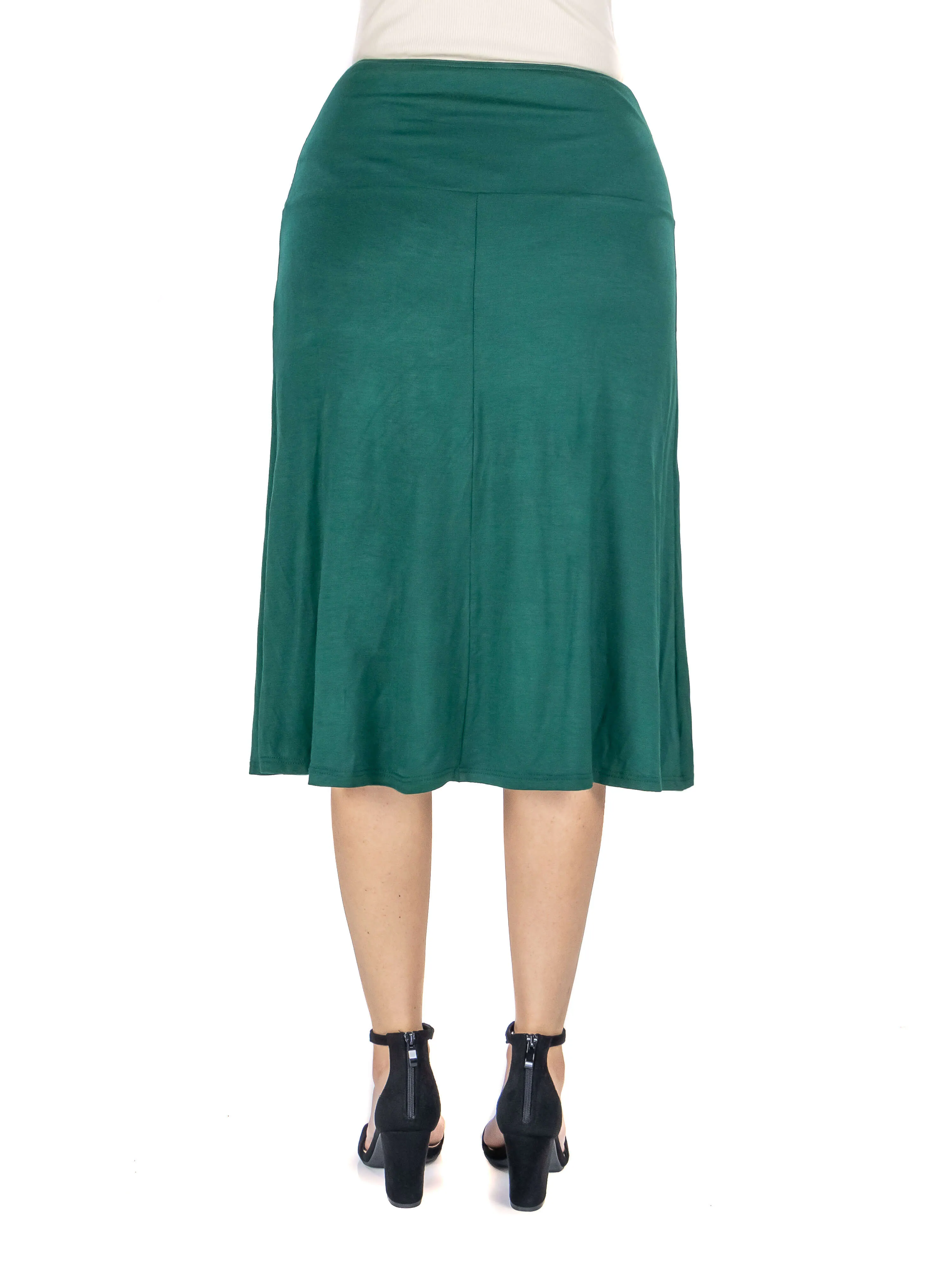 A Line Elastic Waist Knee Length Skirt