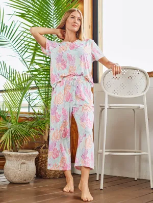 Alli Cropped Pajama Set - Coral Cove Mint