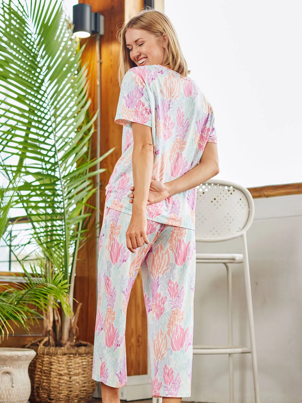 Alli Cropped Pajama Set - Coral Cove Mint