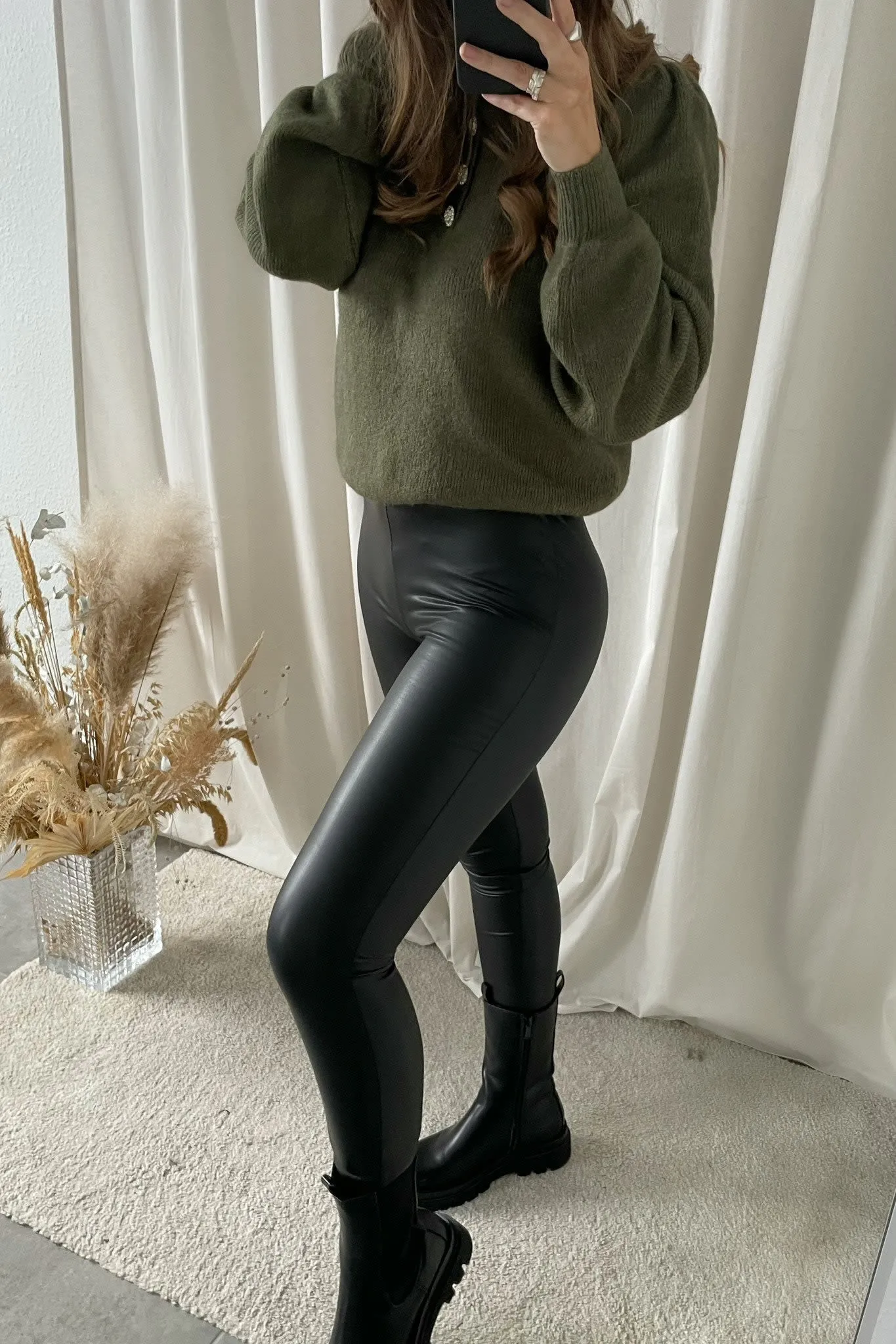 Anilla Imiteret Leggings - Sort