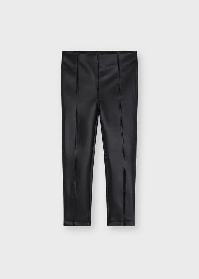 AW22 Mayoral Girls Black Faux Leather Leggings 4736