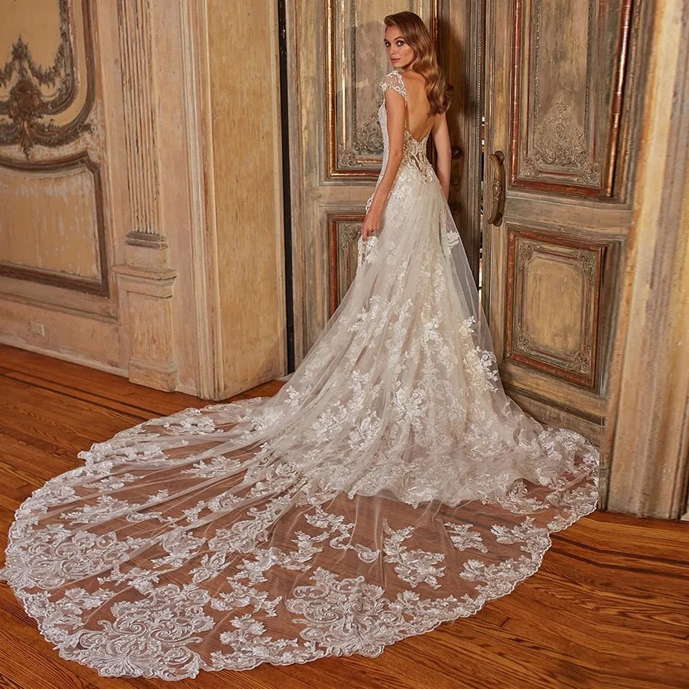 Beaded Crystal Appliques Shiny Mermaid Wedding Dresses