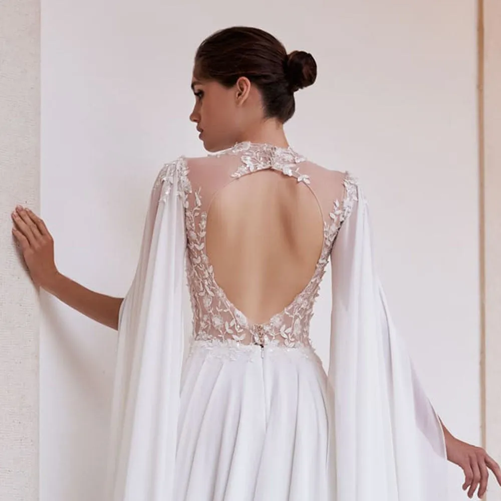 Beading Lace Flowers Chiffon Beach Wedding Dresses