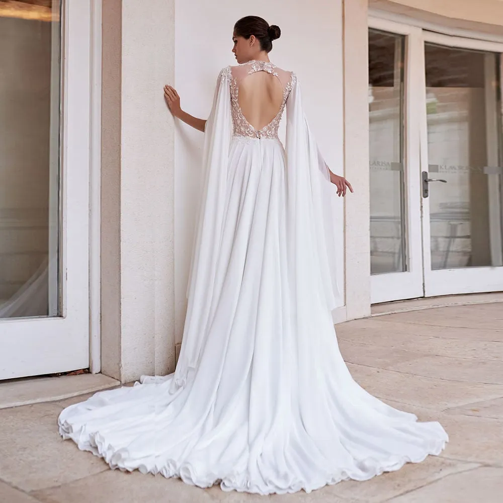 Beading Lace Flowers Chiffon Beach Wedding Dresses