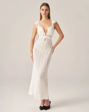 Bettydress-White Textured Backless Maxi Dress