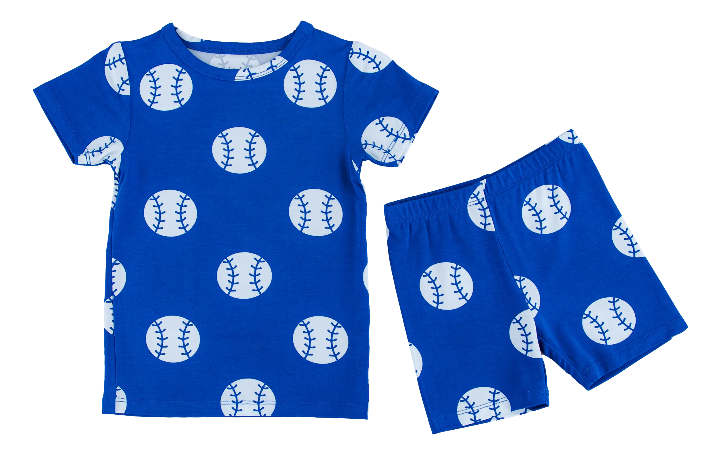 Birdie Bean Blue Baseball Print 2-piece Short Sleeve Kids Pajamas with Shorts