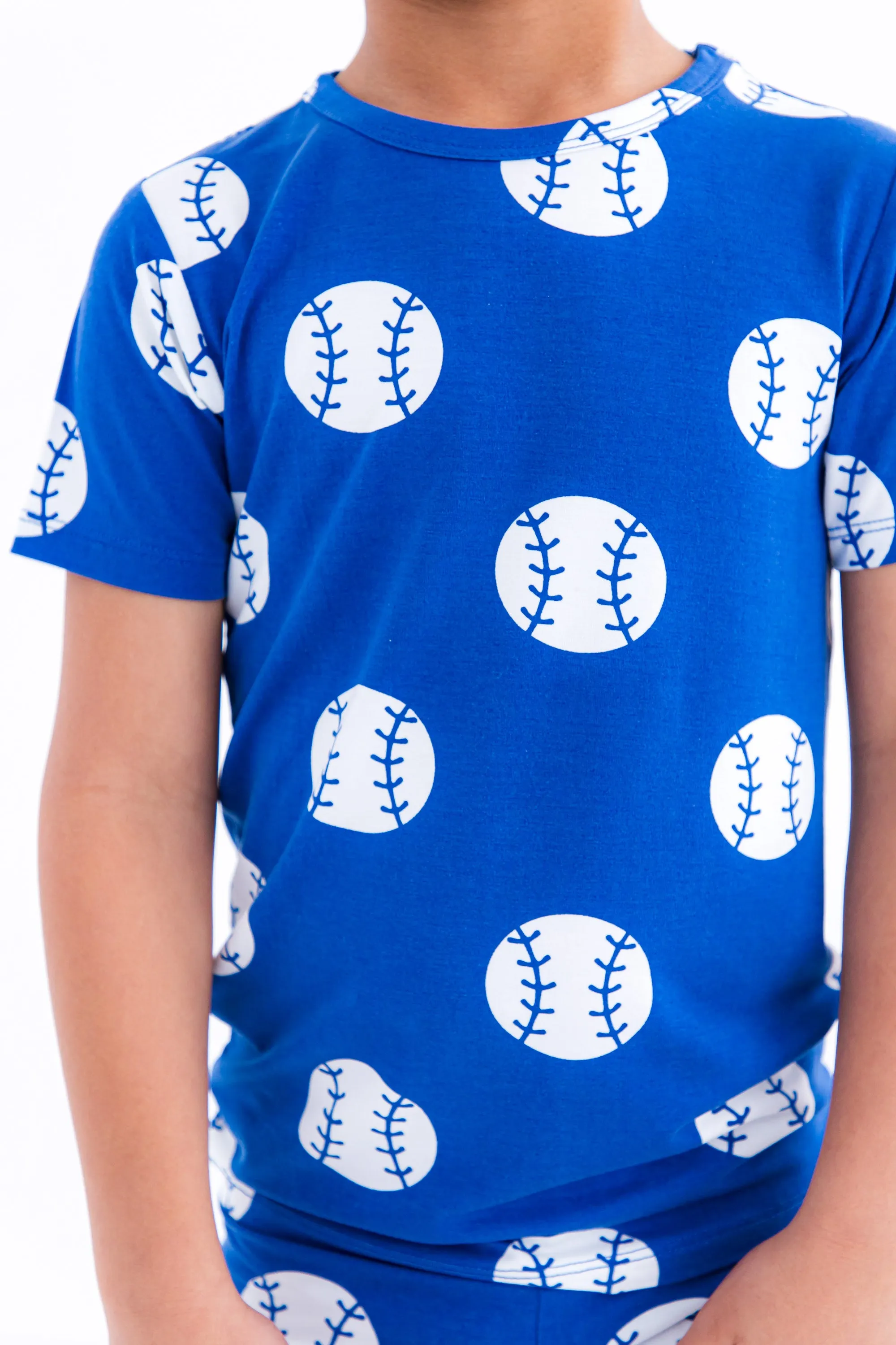 Birdie Bean Blue Baseball Print 2-piece Short Sleeve Kids Pajamas with Shorts