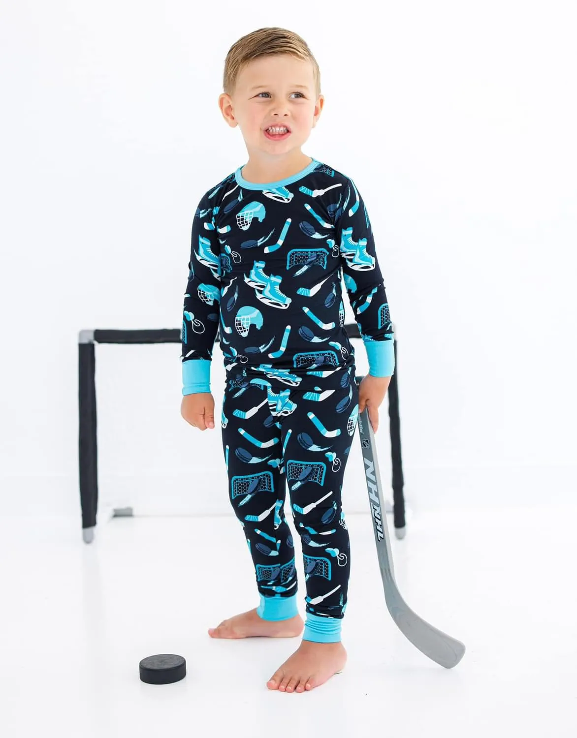 Birdie Bean Wayne Hockey Print 2-piece Long Sleeve Kids Pajamas with Pants