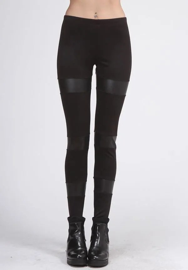 Black Faux Leather Striped Leggings