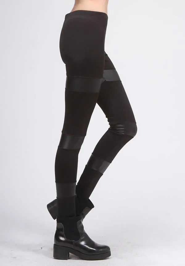 Black Faux Leather Striped Leggings