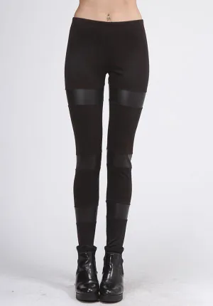Black Faux Leather Striped Leggings