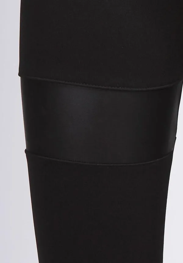 Black Faux Leather Striped Leggings