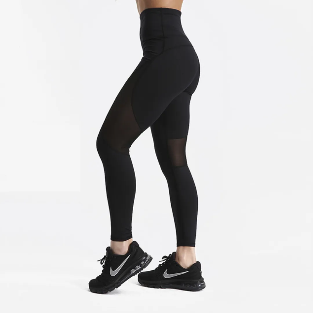 Black fitness leggings with mesh inserts