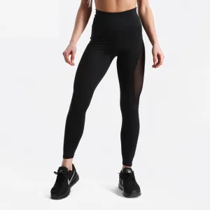 Black fitness leggings with mesh inserts