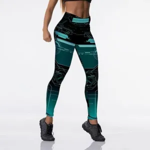 Black/Green Push Up Printed Leggings