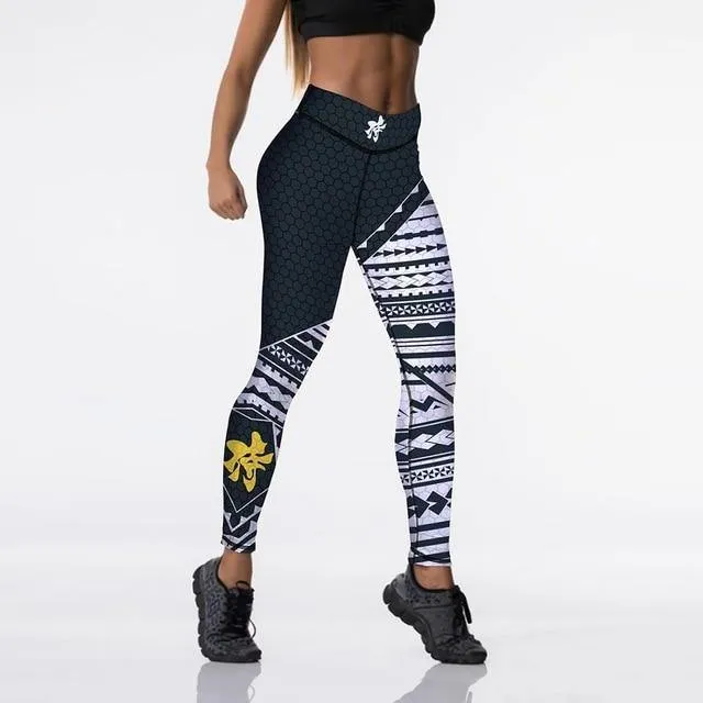 Black/White/Yellow Push Up Printed Leggings