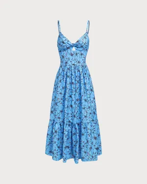 Blue Floral Shirred Slip Maxi Dress