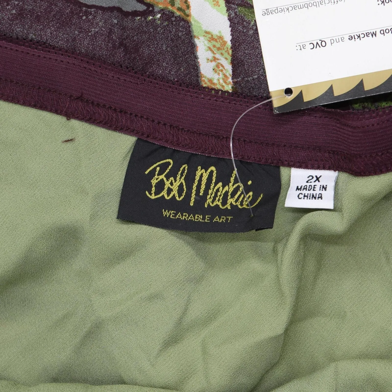 Bob Mackie Womens A-Line Jungle Print Woven Hi-Low Skirt Olive Multi Green 2X