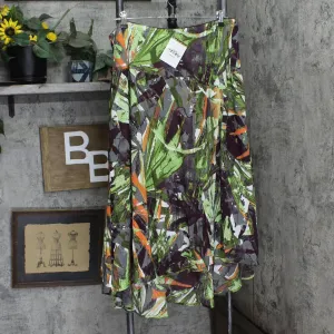 Bob Mackie Womens A-Line Jungle Print Woven Hi-Low Skirt Olive Multi Green 2X