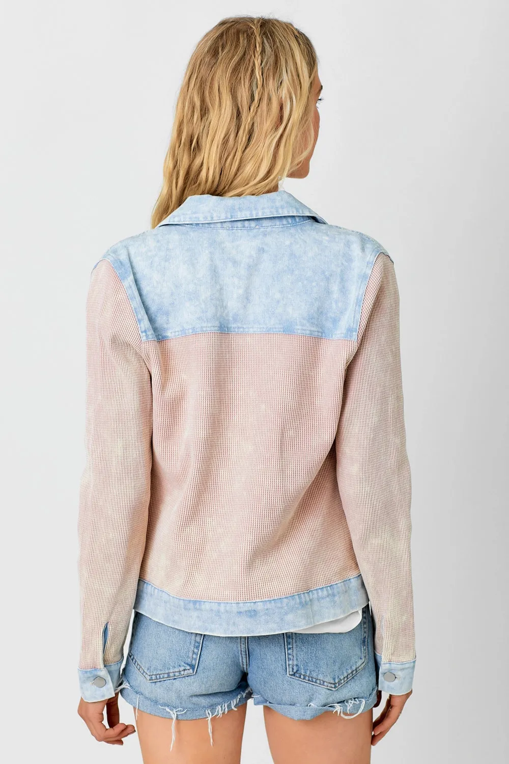 Boxy Peach Thermal and Lightwash Denim Jacket