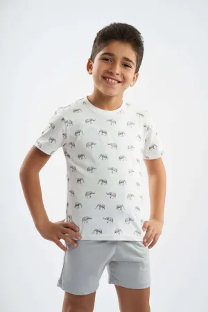 Boys Elephant Print Black Top & Solid Short Pajamas
