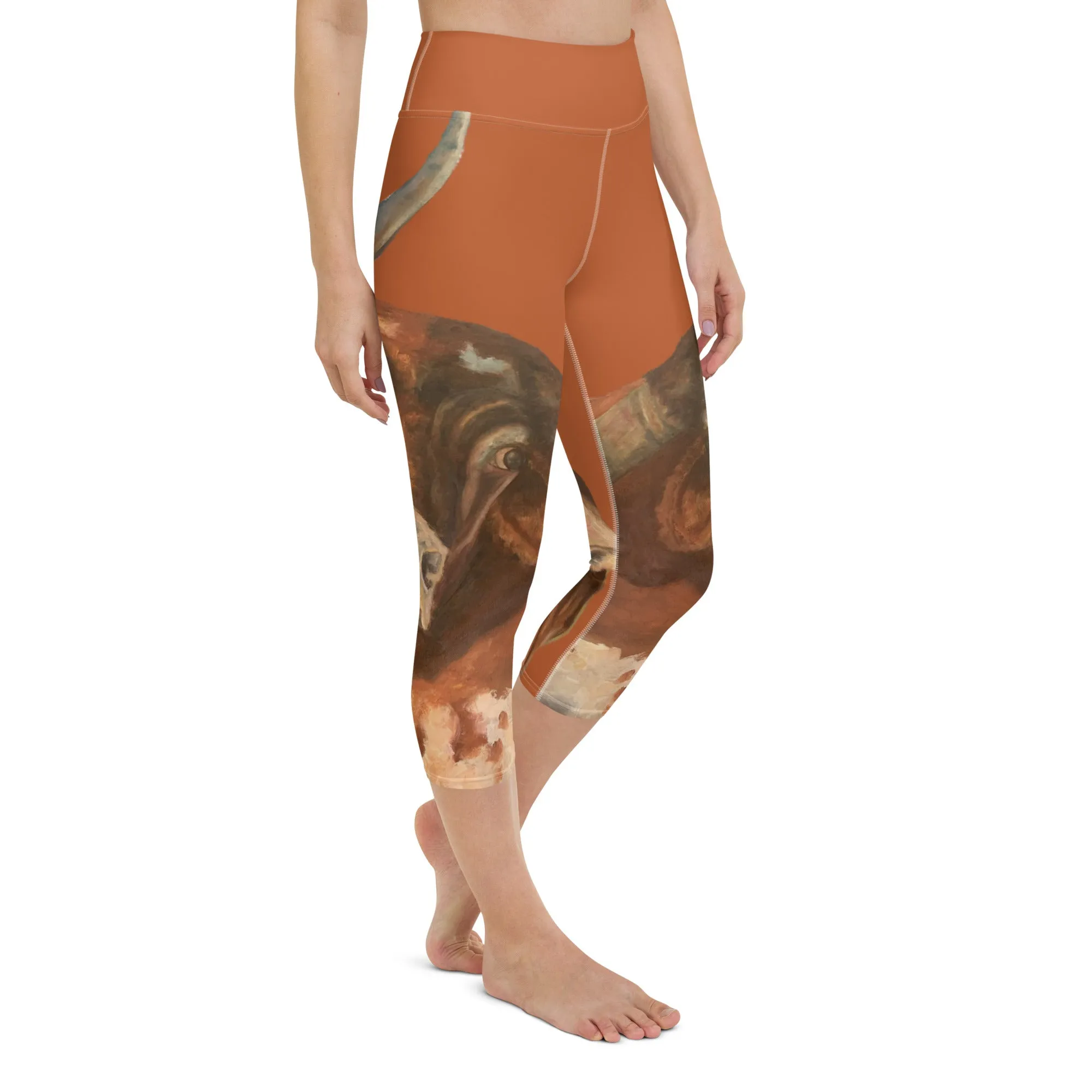 Burnt Orange Longhorn Yoga Capri Leggings