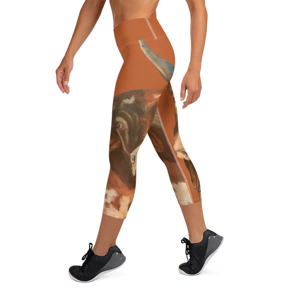 Burnt Orange Longhorn Yoga Capri Leggings