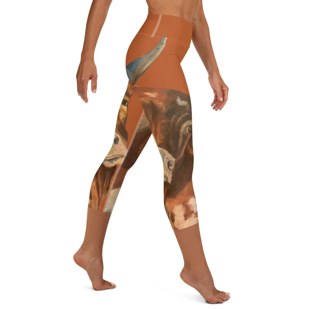 Burnt Orange Longhorn Yoga Capri Leggings