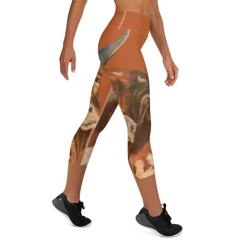 Burnt Orange Longhorn Yoga Capri Leggings