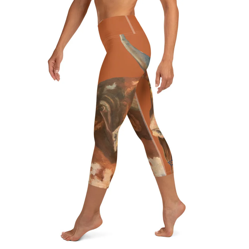 Burnt Orange Longhorn Yoga Capri Leggings