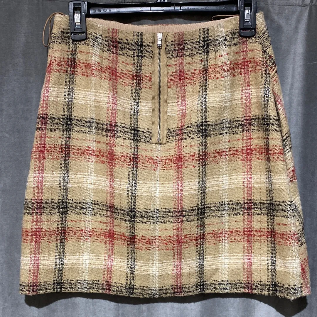 Carven Tan and Plaid A line Mini Skirt