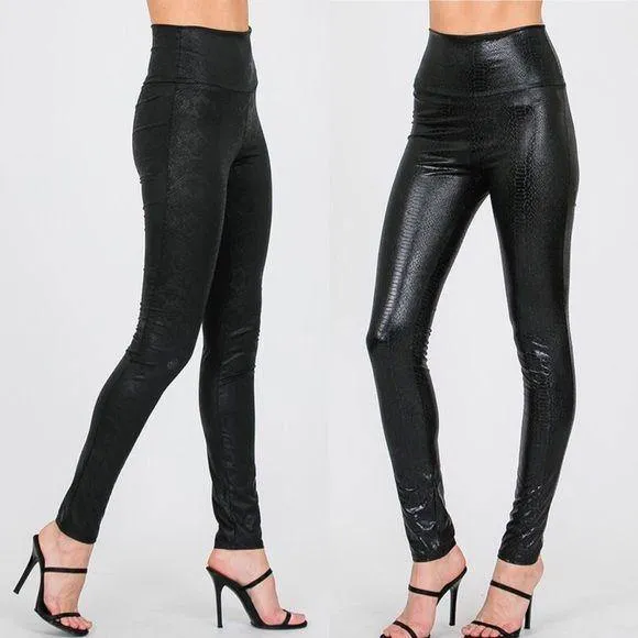 Cherish Black Snake Skin Faux Leather Leggings