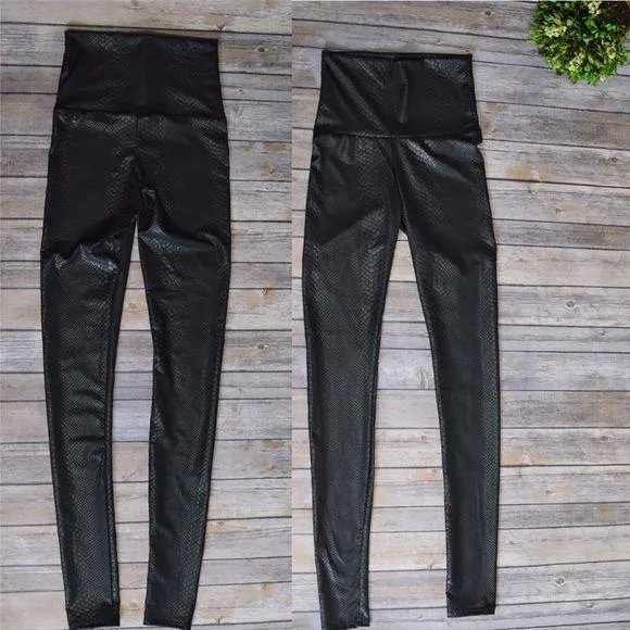 Cherish Black Snake Skin Faux Leather Leggings