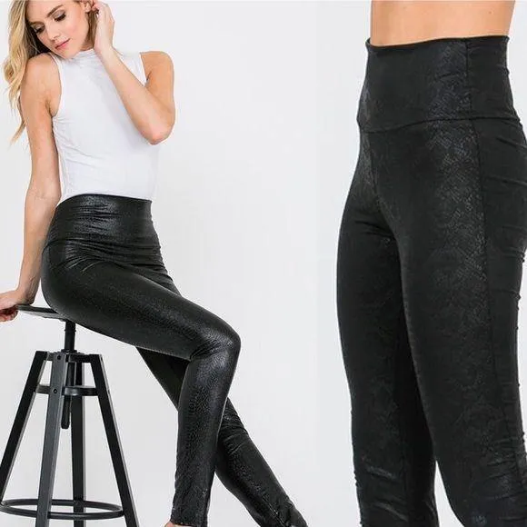 Cherish Black Snake Skin Faux Leather Leggings