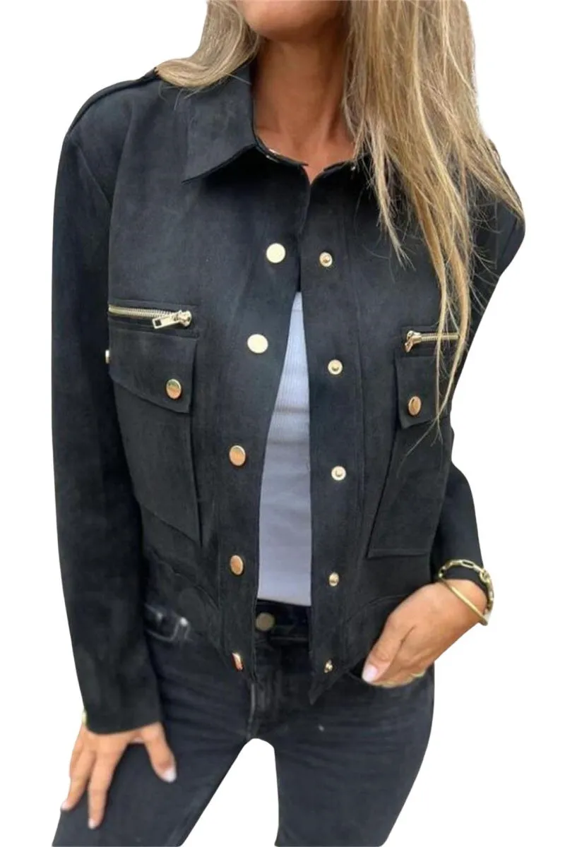 Chouyatou Womens Cropped Suede Leather Jacket Fashion Motorcycle Bomber Jackets Fall Winter Coats for Women 2025