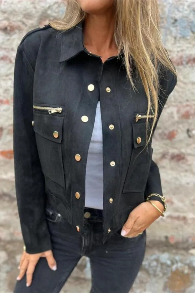 Chouyatou Womens Cropped Suede Leather Jacket Fashion Motorcycle Bomber Jackets Fall Winter Coats for Women 2025
