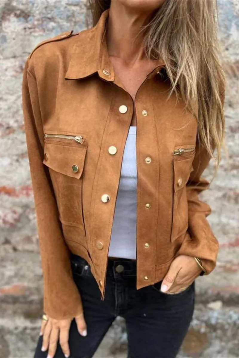 Chouyatou Womens Cropped Suede Leather Jacket Fashion Motorcycle Bomber Jackets Fall Winter Coats for Women 2025