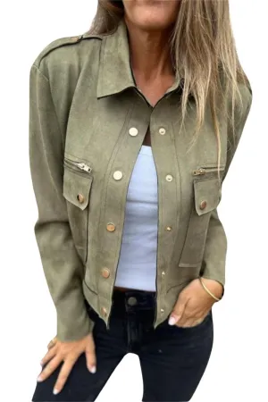 Chouyatou Womens Cropped Suede Leather Jacket Fashion Motorcycle Bomber Jackets Fall Winter Coats for Women 2025