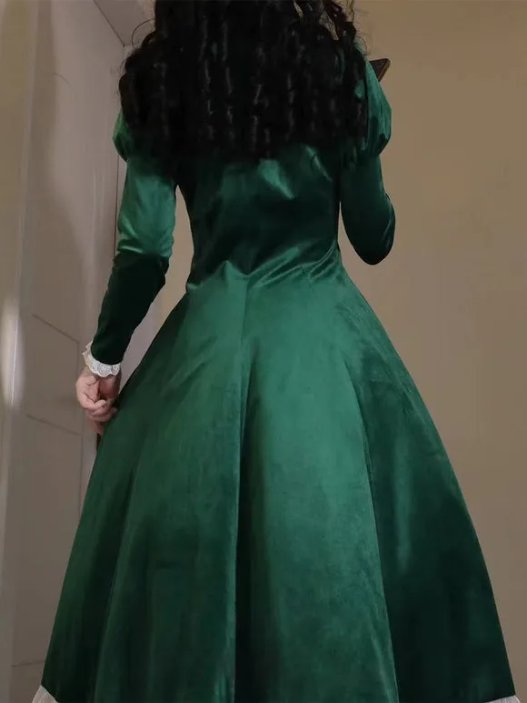 Classical Lolita Dress Velour Short Sleeves Color Block Lolita Dresses Classic Deep Blue