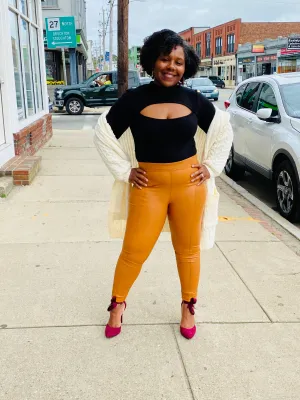 Cognac Faux Leather Pants