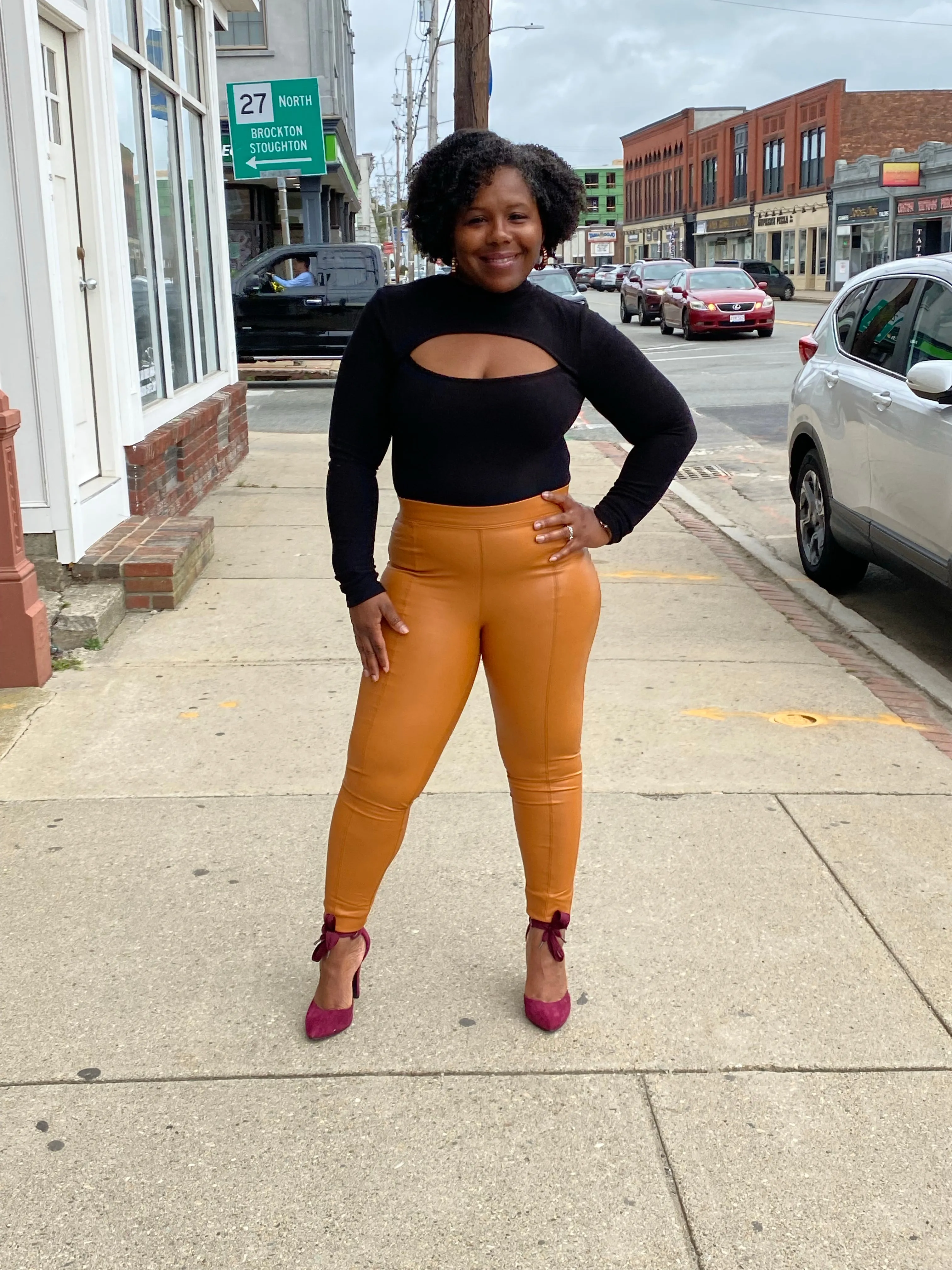 Cognac Faux Leather Pants